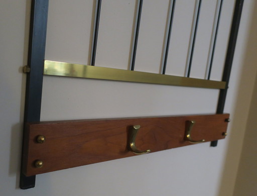 Mid-Century Coat and Hat Rack in Brass and Teak, 1960s