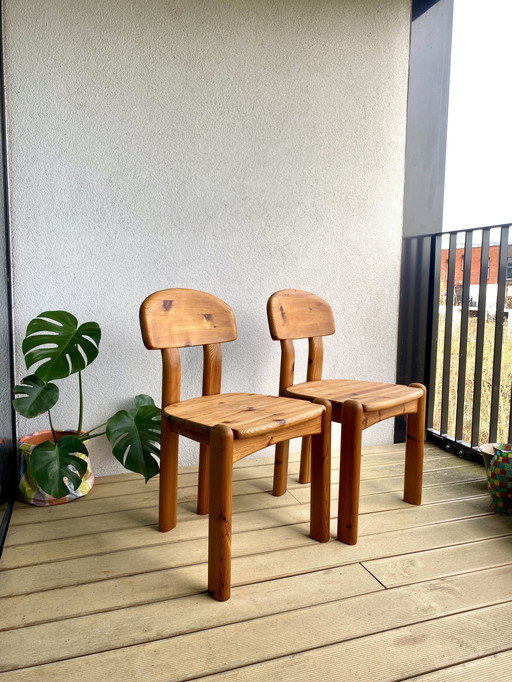 2x Vintage Deense Pine Wood Stoelen, Rainer Daumiller Stijl