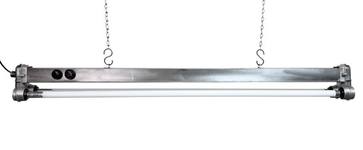 Industriële, gepolijste hanglamp met buisvormige armatuur, jaren 70