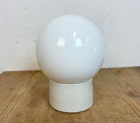 Image 1 of Vintage White Porcelain Ceiling Light with Milk Glass, 1960s