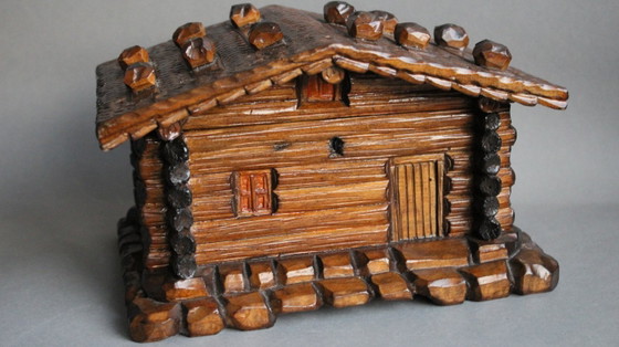 Image 1 of Wooden box, log cabin style, handmade, unique piece with secret compartment for the key