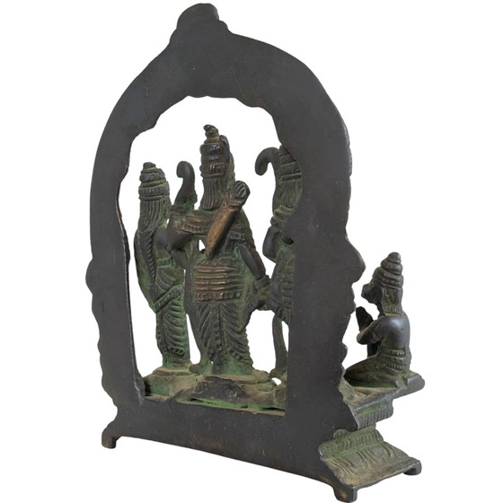 Bronze indien antique - Retable Ram Darbar (Rama, Sita, Lakshmana, Hanuman) – Sculptures (photo 4 of 9)