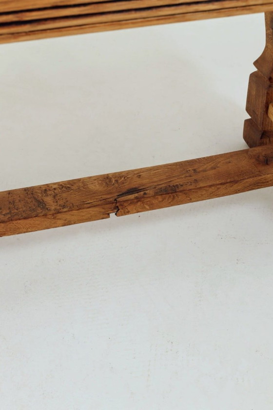 Image 1 of Vintage rustieke eikenhouten bank na renovatie