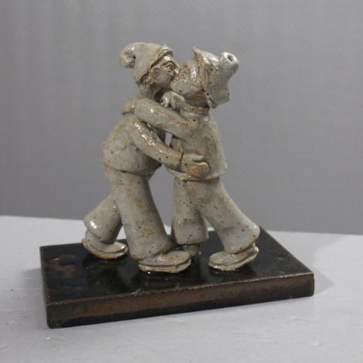 Suzanne Dumoulin in Gouzy - Danspaar, geglazuurd steengoed, aardewerk uit Ariège