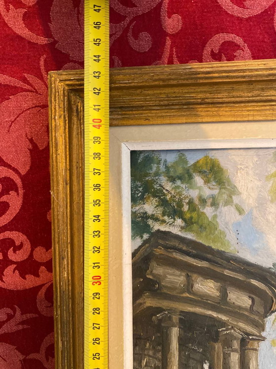 Oil on wood, Italianate park with columnar temple, circa , gilded frame, 47 x 37 cm – Paintings & Drawings (photo 7 of 8)