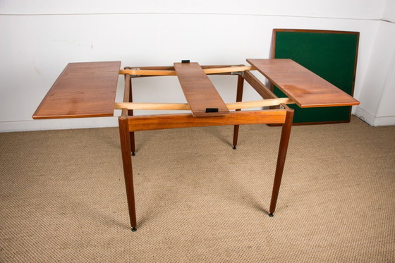 Image 1 of Table Danoise en Teck et Feutrine, extensible et réversible, pour repas ou jeux par Carlo Jensen pour Hundevad & Co 1958.