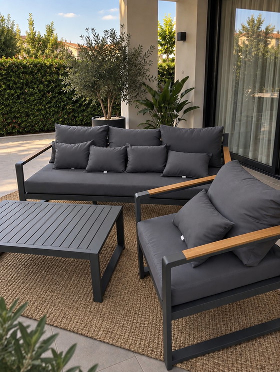 Set da Giardino Lounge in Alluminio Antracite – 4 Pezzi – Divani 3 posti, Aluminium (photo 3 of 6)