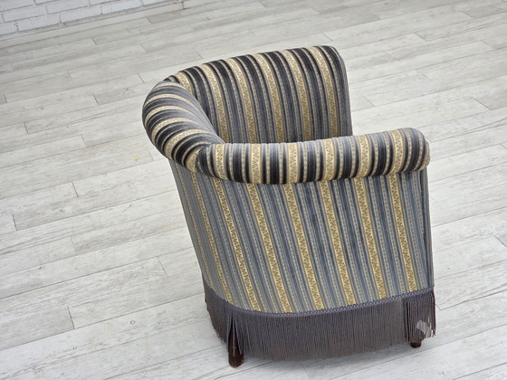 Image 1 of 1960s Danish Lounge Chair, Blue/Beige Furniture Velour, Beech Wood Legs