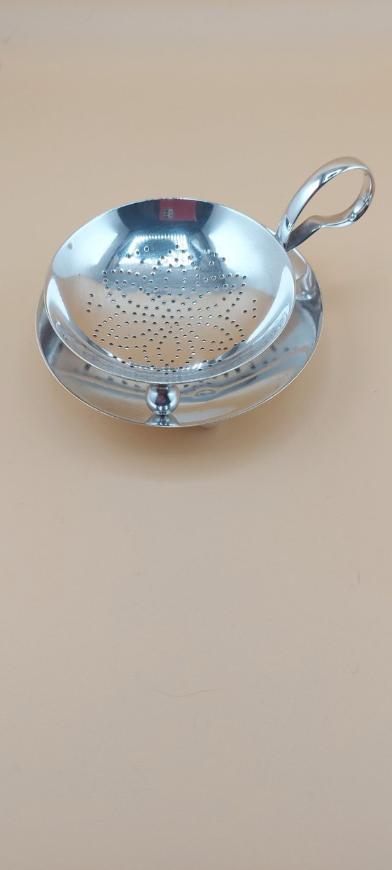 Image 1 of Lot of silver-plated items including candlestick, small bowl, tea strainer