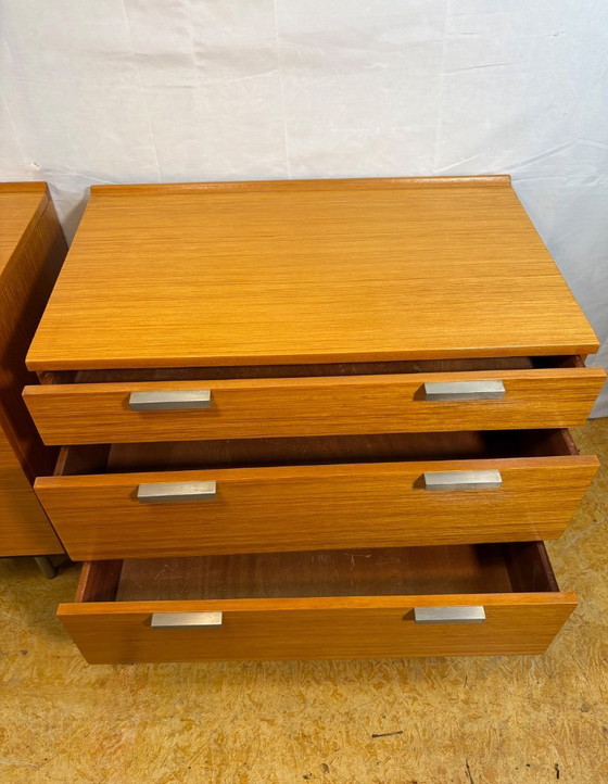 Image 1 of Mid Century Retro Teak Pair of Chest of Drawers by Stag (Circa 1970)  A fantastic pair of mid century modern teak chests of draw