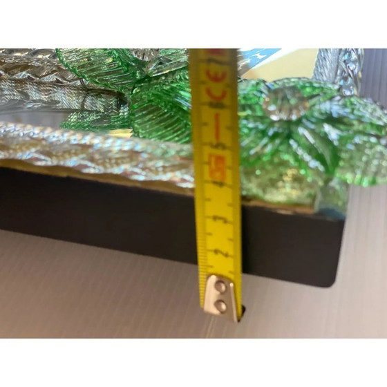 Image 1 of Italienischer, moderner rechteckiger Spiegel aus Muranoglas mit grünen, floralen Schnitzereien