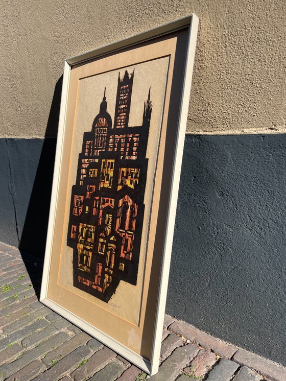 Image 1 of Akke Sins Pencil Signed Citscape Litho Vintage 1960s