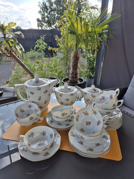 Image 1 of ULIM Limoges theeservies - années 50/60 - Bloemenporselein in landelijke stijl
