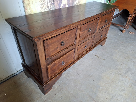 Image 1 of Antieke teakhouten ladekast, tv-meubel, wandmeubel, dressoir afm: 156x45cm en 75cm hoog.

