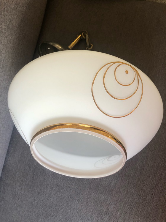 Image 1 of Opaline hanglamp in de vorm van een diabolo, typisch h	ren 1970