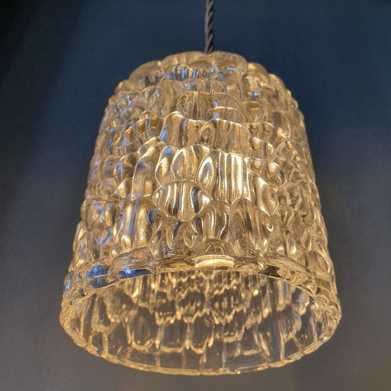 Image 1 of Set van 2 Vintage hanglampen - crackle glass - textuur - midcentury design