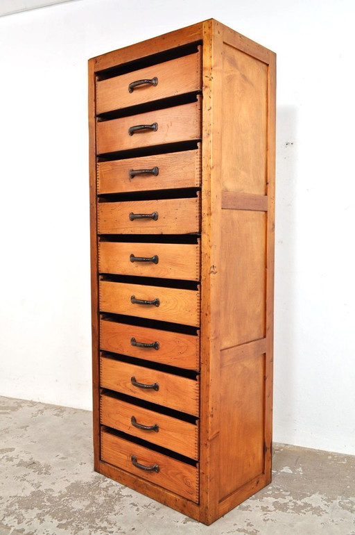 Vintage industrial beech chest of drawers 1930s