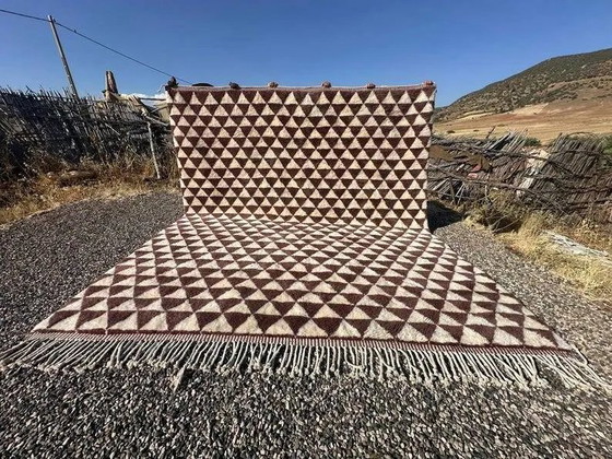 Tappeto berbero marocchino molto grande crema e bordeaux 450x300 cm con motivo triangolare. – Tappeti, Lana (photo 11 of 11)
