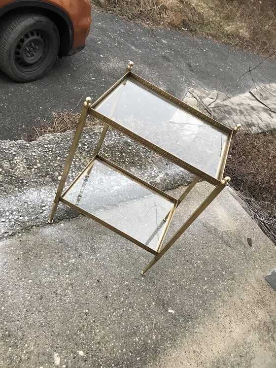 Hollywood Regency Style Brass and Glass Two-Tier Side Table, 1960s (photo 4 of 10)