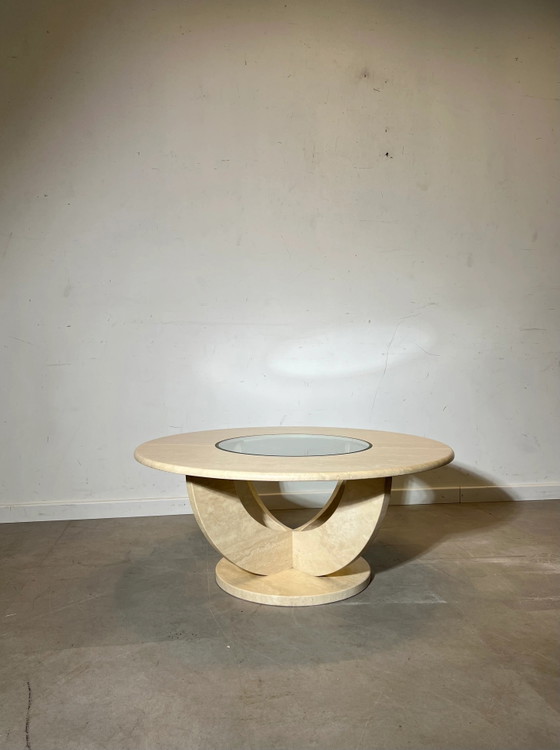Vintage travertine coffee table with glass centre (photo 5 of 6)