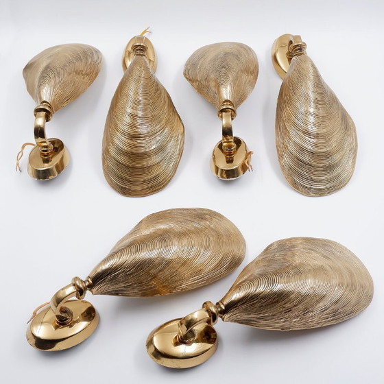 Image 1 of Par de apliques de concha de mejillón de bronce de Maison Jansen - década de 1970 (2 pares disponibles)