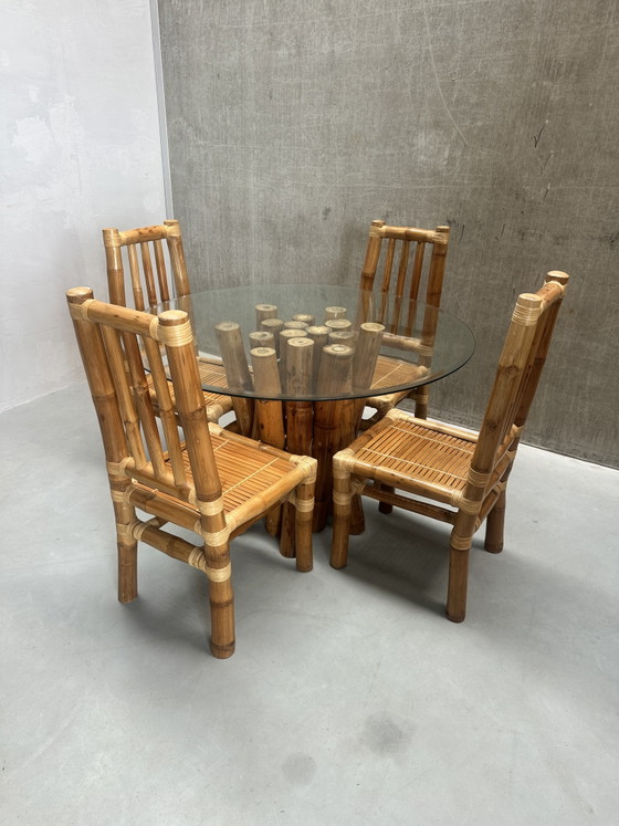 Ensemble de salle à manger bohème vintage en bambou – Salles à manger complètes, Bamboo, Glass (photo 7 of 12)