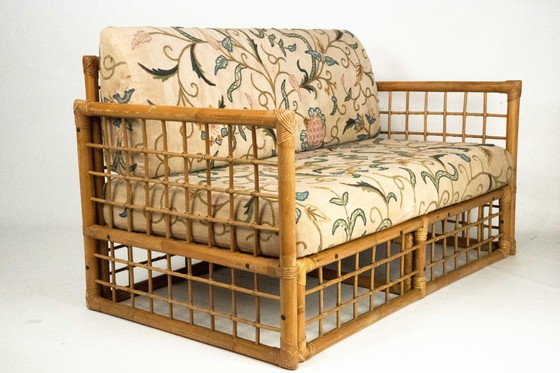 Image 1 of Loveseat italiano de mediados de siglo con un toque tropical chic de Vivai del Sud, ratán y bambú, década de 1960