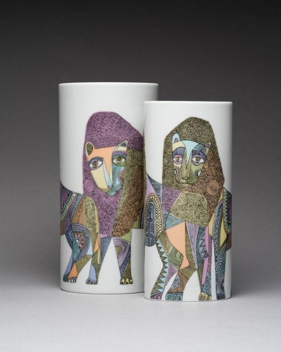 Image 1 of Rosenthal Studio-Line “Lions” Designer Vase Duo Cuno Fischer & Bjørn Wiinblad