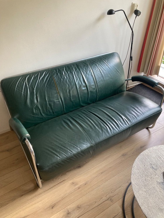 Image 1 of Vintage green leather sofa brand Gelderland