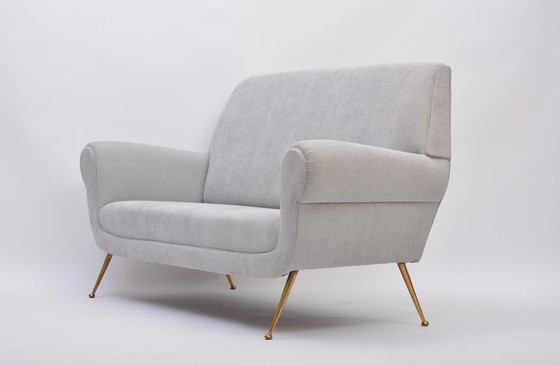Image 1 of Reupholstered Grey Italian Mid-Century Modern Sofa by Gigi Radice for Minotti