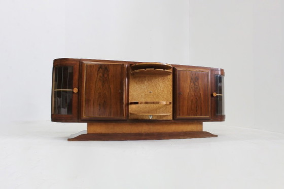 Vintage Art Deco Sideboard 1930s, Wood, Glass, Brown (photo 9 of 11)