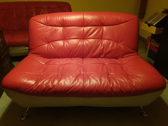 Image 1 of Vintage bankstel, imitatieleer, rood