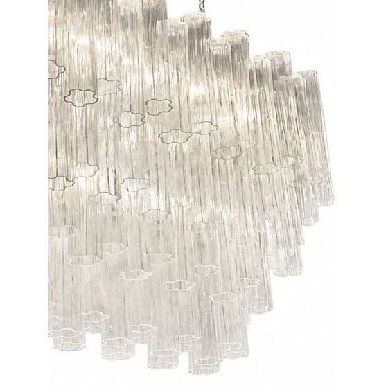 Image 1 of Elegante lámpara de araña italiana de cristal de Murano con elementos tronchi transparentes.