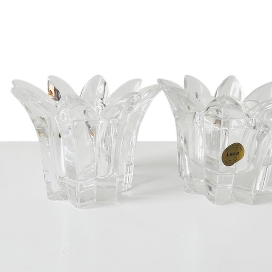 Image 1 of Set Vintage Italiaanse Royal Crystal Rock Laurus Star loodkristal waxinelichthouders 1980's