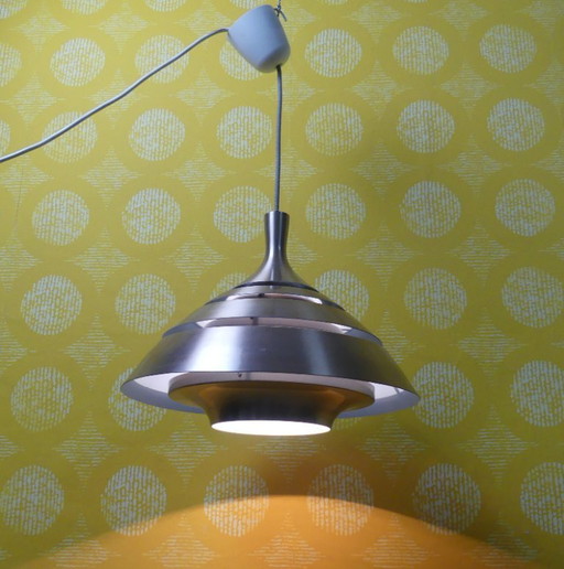 Hans-Agne Jakobsson 1960er Jahre Hängelampe kupferfarbendes Aluminium Lamellen Deckenlampe für Hans-Agne Jakobsson AB, Markaryd