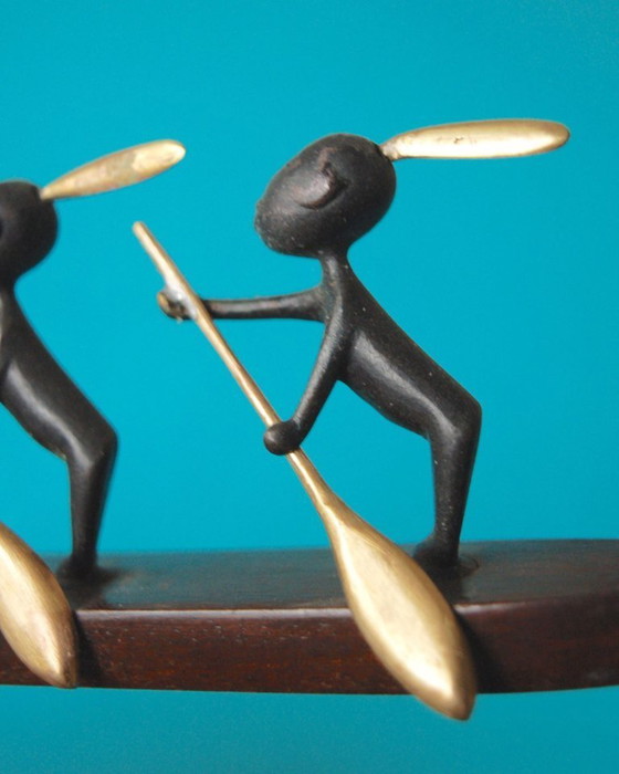 Image 1 of Bronze canoeing African figures, Hagenauer Werkstätte, Austria 1930