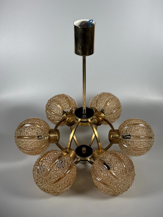 Image 1 of Lámpara de araña Sputnik de 6 luces, años 60/70, diseño de cristal Kaiser Leuchten