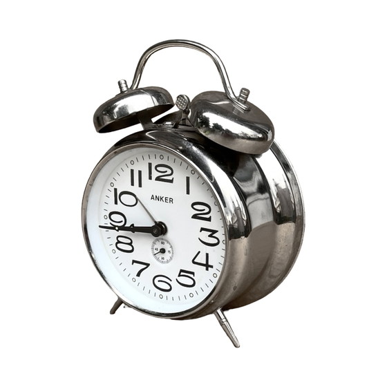 Image 1 of Silver metal mechanical alarm clock Anker, Germany, 1970s.