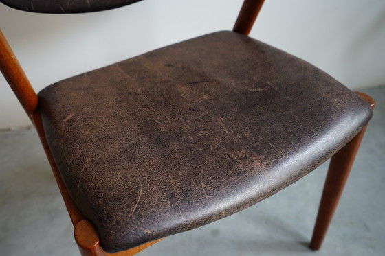 Image 1 of 6 Kai Kristiansen stoelen | Model 42 | Teak Leder patina