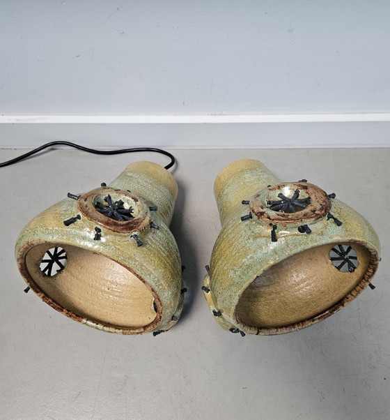 Image 1 of Set di lampade a sospensione brutaliste in ceramica, anni '70