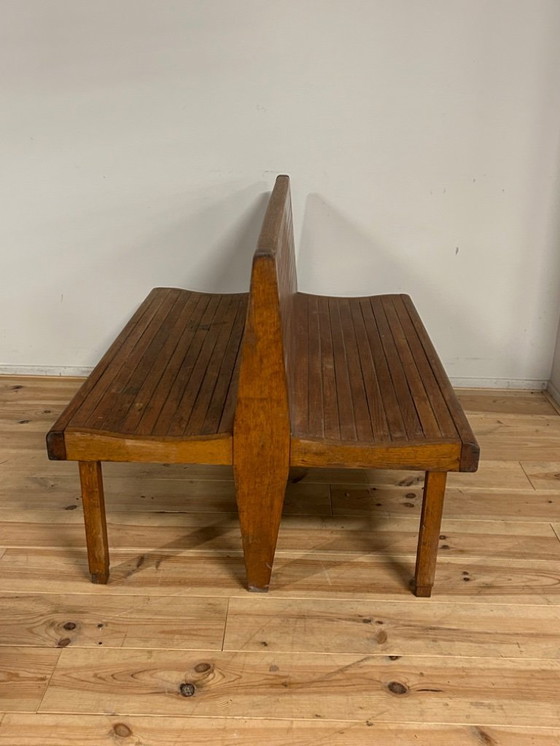 Image 1 of Banc de train industriel vintage 1950s