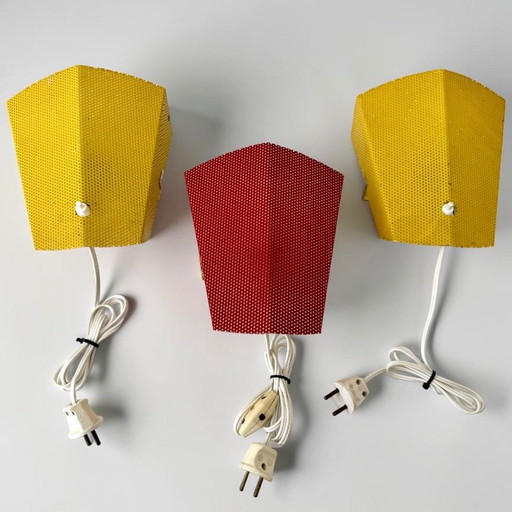 Zeldzame set van 3 Perfolux wandlampen – Hiemstra & Evenblij, 1954