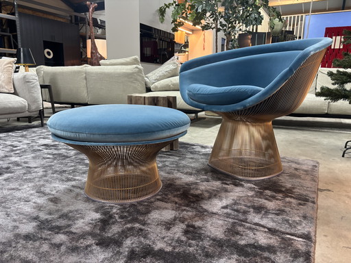 Knoll Warren Platner Lounge chaur + Ottoman velours aqua LP € 17.500,-