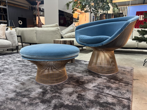 Image 1 of Knoll Warren Platner Lounge-Sessel + Ottomane Velours Aqua LP € 17.500