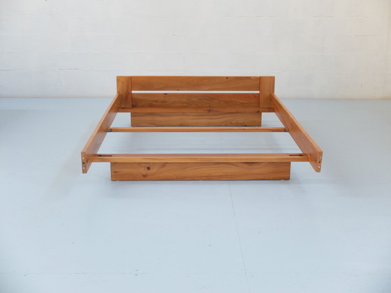 Image 1 of Bed frame and bedside tables, set of 3, solid elm wood, Regain France certified edition, year 1980