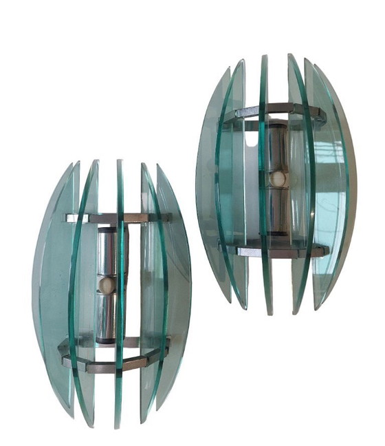 Image 1 of Par de apliques de pared italianos de cristal turquesa de Veca, 1970