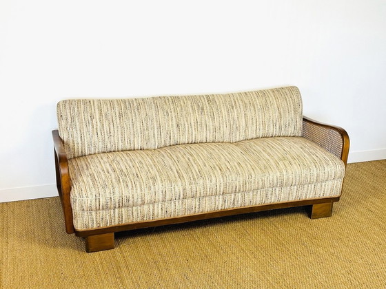 Image 1 of Vintage Art Deco woonkamerset van gebogen hout en riet, 1950, set van 3