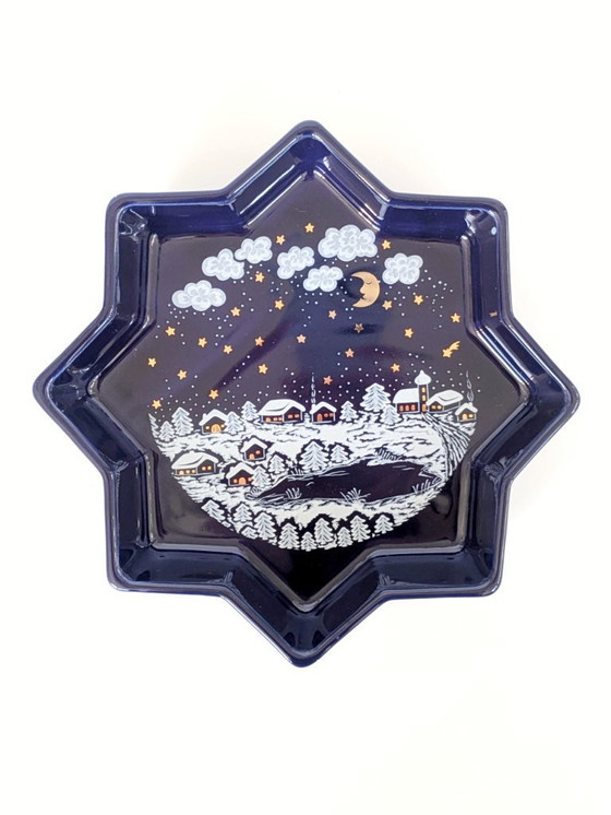 Image 1 of Waechtersbach kerstbord jaren 80 | Stervormig kobaltblauw porselein | West-Duitsland
