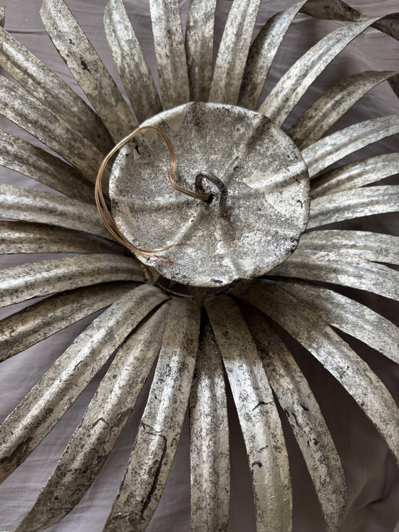 Image 1 of Sunburst wall sconce in silver wrought iron, 1960s