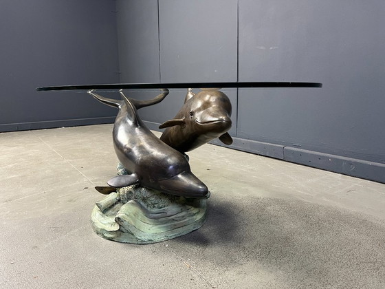 Image 1 of Mesa de centro en forma de delfín de bronce firmada por C Caudion, década de 1960
